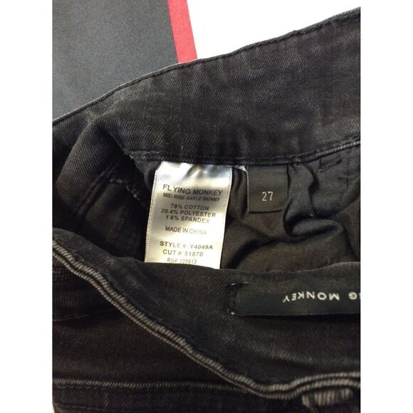 FLYING Monkey Womens Cropped Unhemed Jeans Distressed Pockets Size 7 Black - Picture 5 of 5